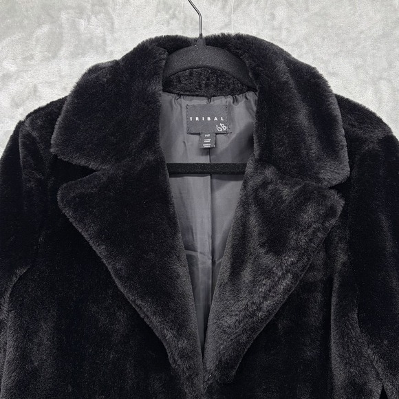 Tribal Women's Faux Fur Coat Size Petite Small Black Mob Wife Glam Retro Collar - Picture 3 of 9